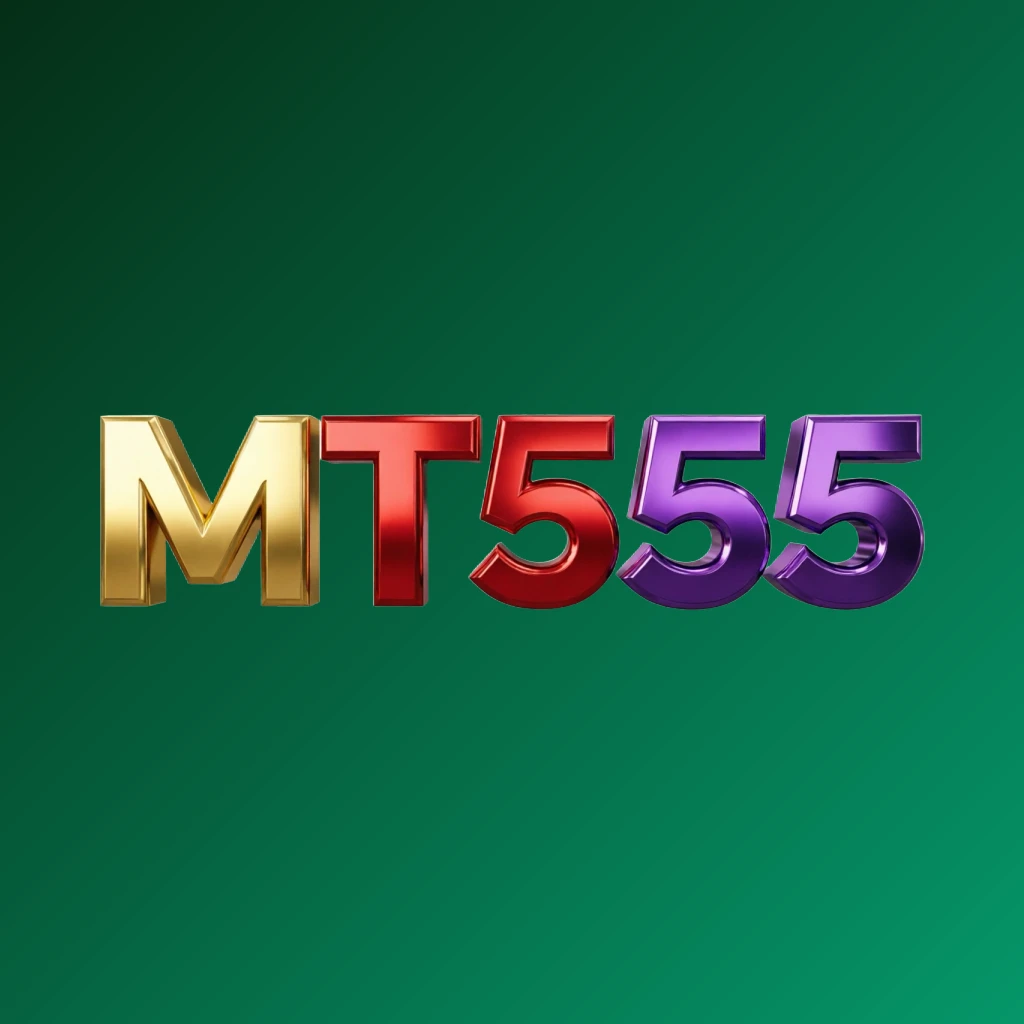 Bright premium MT555 logo with thick uppercase typography in vivid gold, red, and purple colors, featuring a polished metallic finish and strong visual impact on a transparent background, designed as a wide horizontal rectangular wordmark for a website header